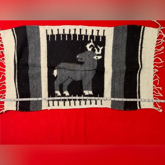 Vintage Peruvian Reindeer Alpaca Wool Small Rug